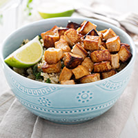 photo of a bowl of baked tofu